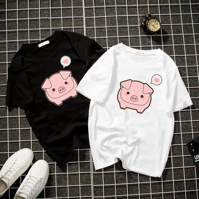 Áo thun unisex form rộng heo dễ thương vải dày mịn 2019T2129