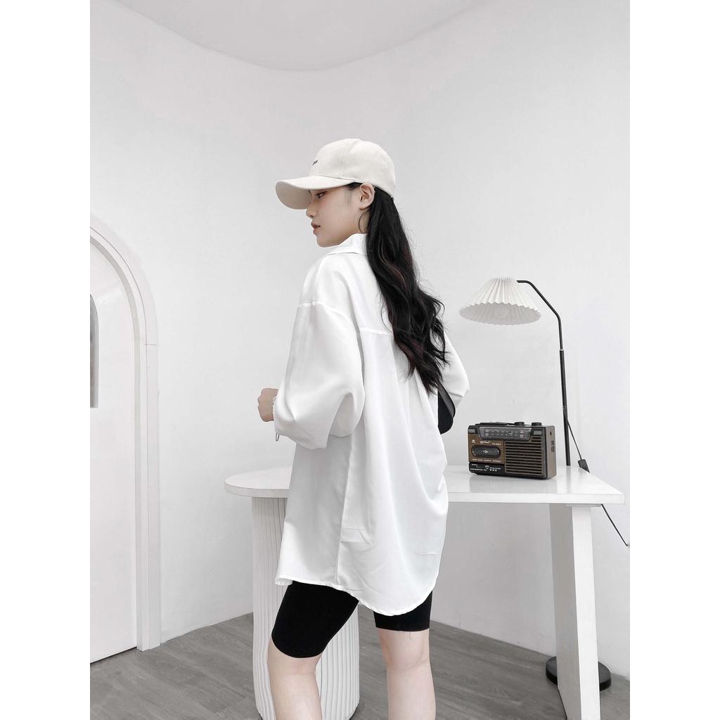 Áo Sơ Mi Dáng Dài Rộng Giấu Quần DOMEI Có Túi