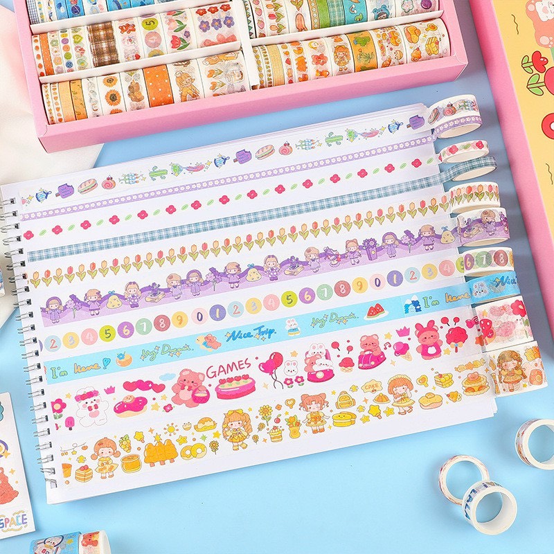 Washi Tape Trang Trí Sổ Nhiều Họa Tiết Siêu Cute - Băng Keo Washi Cute - Băng Dán Washi Dễ Thương (1 cuộn)