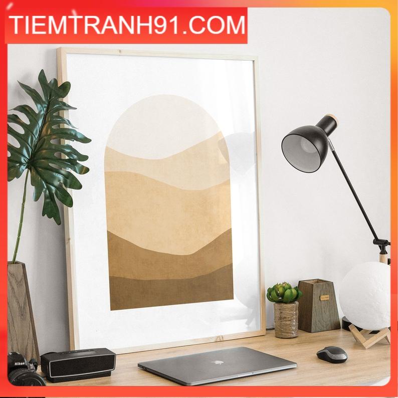 Tranh Canvas Cao Cấp | Tranh tường phong cảnh trừu tượng màu vàng và nâu, áp phích núi màu vàng