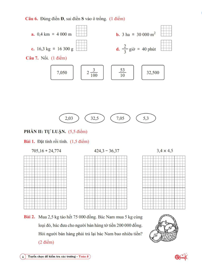 Sách - Tuyển Chọn Đề Kiểm Tra Toán Các Trường Lớp 5 (1 Cuốn)