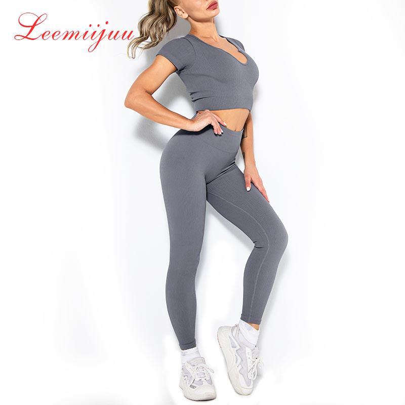 LEEMIIJUU 2 Bộ Tập Luyện Quần Áo Thể Thao Nữ Áo Bra Quần Legging Bộ Thể Thao Dành Cho Nữ Tập Gym Quần Áo Thể Thao bộ Yoga
