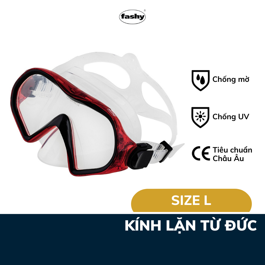 Kính lặn người lớn nhập khẩu từ Đức thương hiệu Fashy, đạt tiêu chuẩn chất lượng Châu Âu, thiết kế phù hợp lặn hồ, biển cho Nam, Nữ, trẻ em trên 12 tuổi - size L nhiều màu sắc