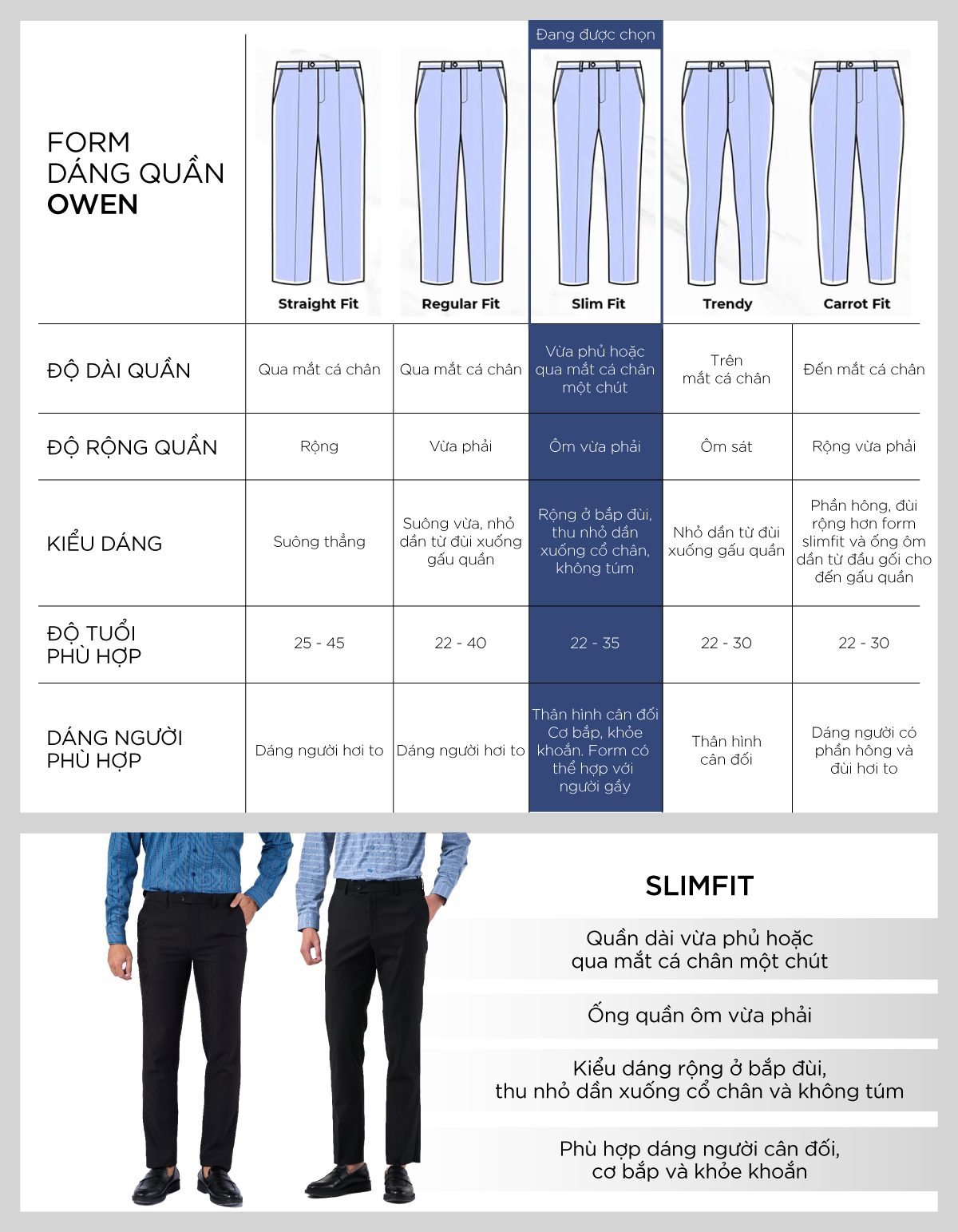 OWEN - Quần tây dài nam OWEN Slim Fit chất liệu TR Spandex Màu trung tính - QS20518