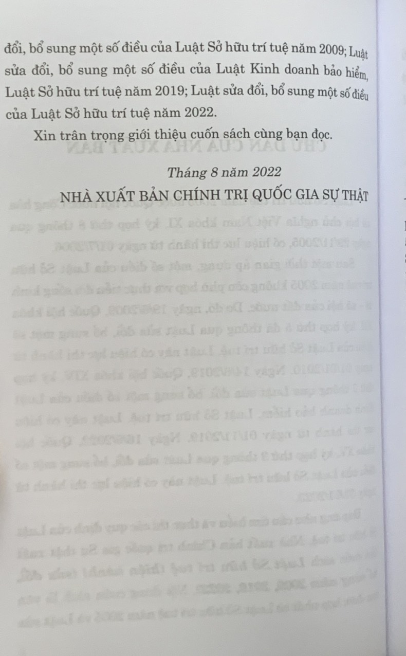 Luật sở hữu trí tuệ (hiện hành) (sửa đổi, bổ sung năm 2009, 2019, 2022)