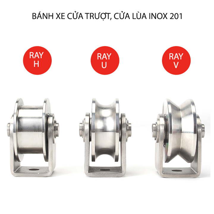 Bộ bánh xe cho cửa cổng trượt, cửa lùa bằng inox 201, loại 16x48mm, Hình U, V, H tùy chọn