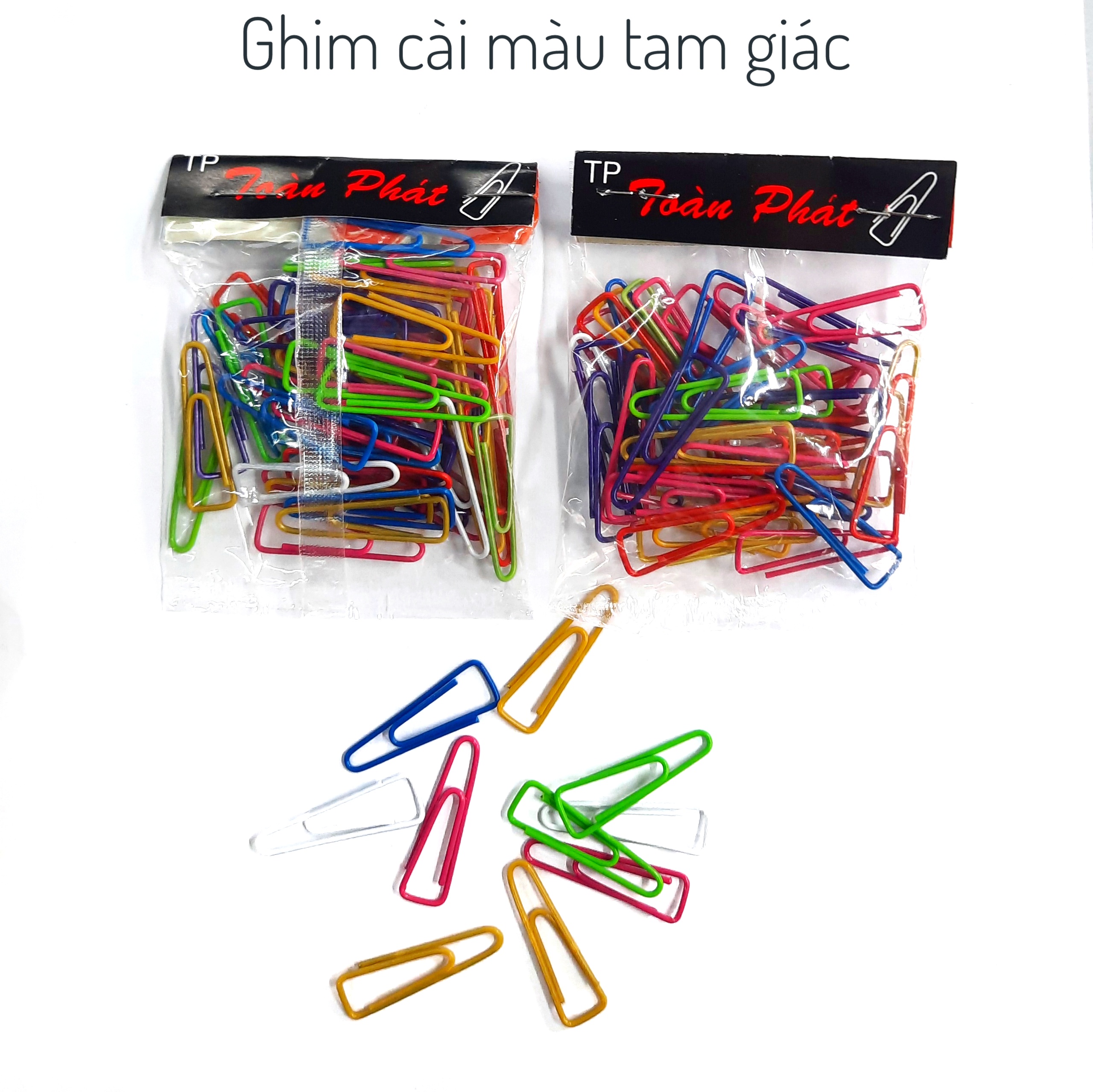 Ghim cài,kẹp tài liệu tam giác màu (1 bịch 20 túi).