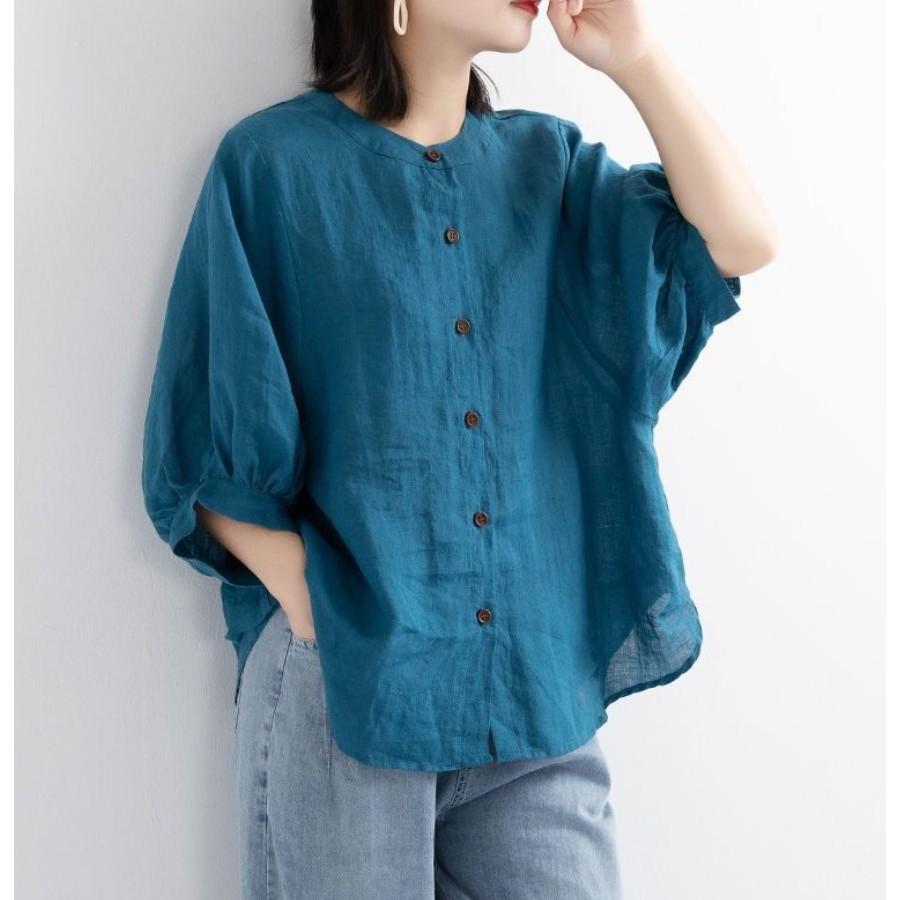 Áo sơ mi nữ cổ tròn tay lỡ, áo đũi nữ Vanessa, chất liệu mềm mát, form rộng che khuyết điểm SMH.34