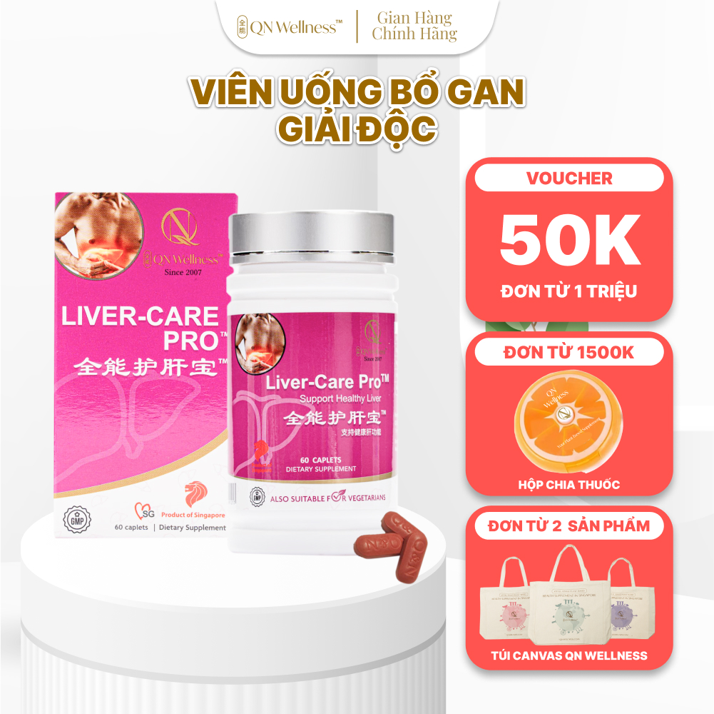 Viên Uống Bổ Sung Liver-Care Pro QN Wellness Chuyên Hỗ Trợ Phục Hồi & Bảo Vệ Gan, Điều Chỉnh Mức Độ Canxi Tế Bào, Cung Cấp Máu Cho Tim Mạch - Hộp 60 Viên