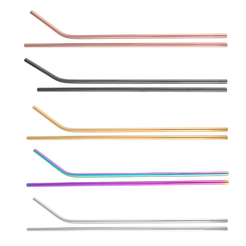 2pcs Stainless Steel Drinking Straw Sucker Straight Bent Set for Party Tumbler Glasses Tea Cup