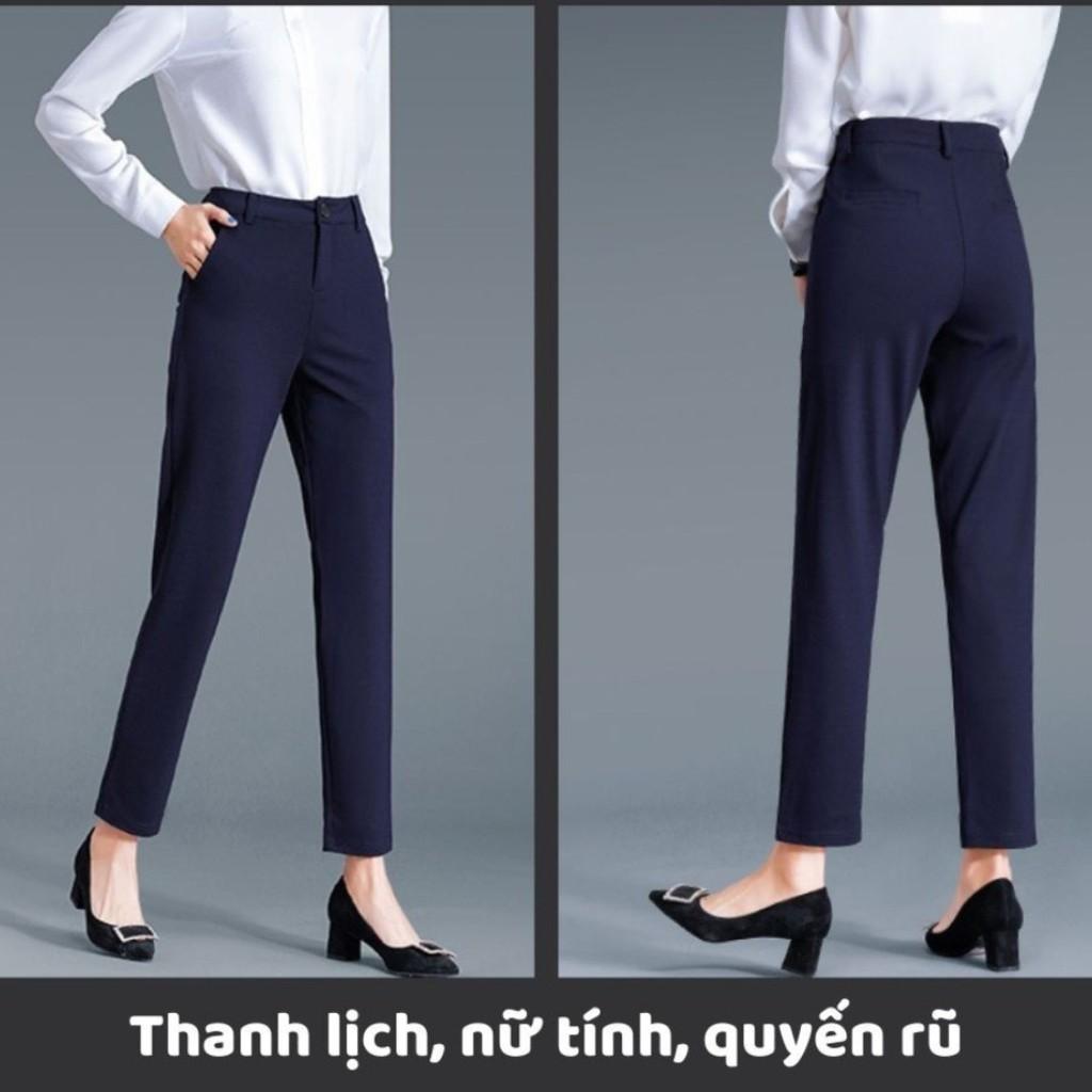 Quần baggy vải nữ trà my store chất tuyết mưa co gãn nhẹ cạp cao màu đen-than-ghi kiểu quần tây từ 42kg dến 62kg