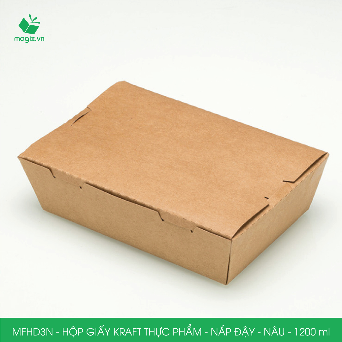 MFHD3N - Combo 100 hộp giấy kraft thực phẩm 1200ml, hộp đựng thức ăn nắp đậy màu nâu, hộp gói đồ ăn mang đi