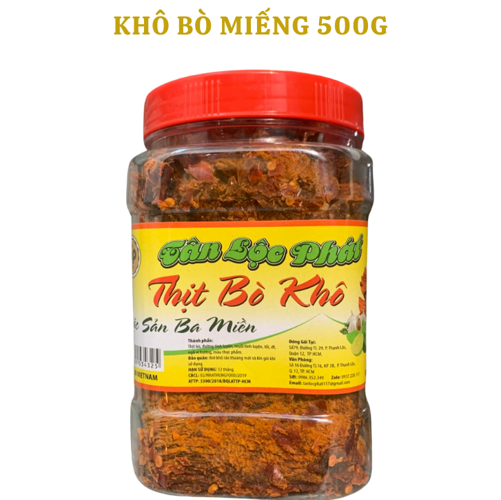 KHÔ BÒ MIẾNG TÂN LỘC PHÁT COMBO 1KG - MỖI HŨ 500G