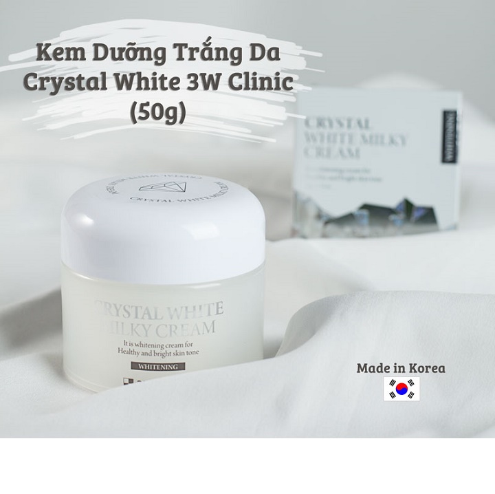 Kem dưỡng trắng da - Kem dưỡng da dưỡng ẩm bật tông 3W Clinic Crystal White Milky Cream Hàn Quốc 50gr