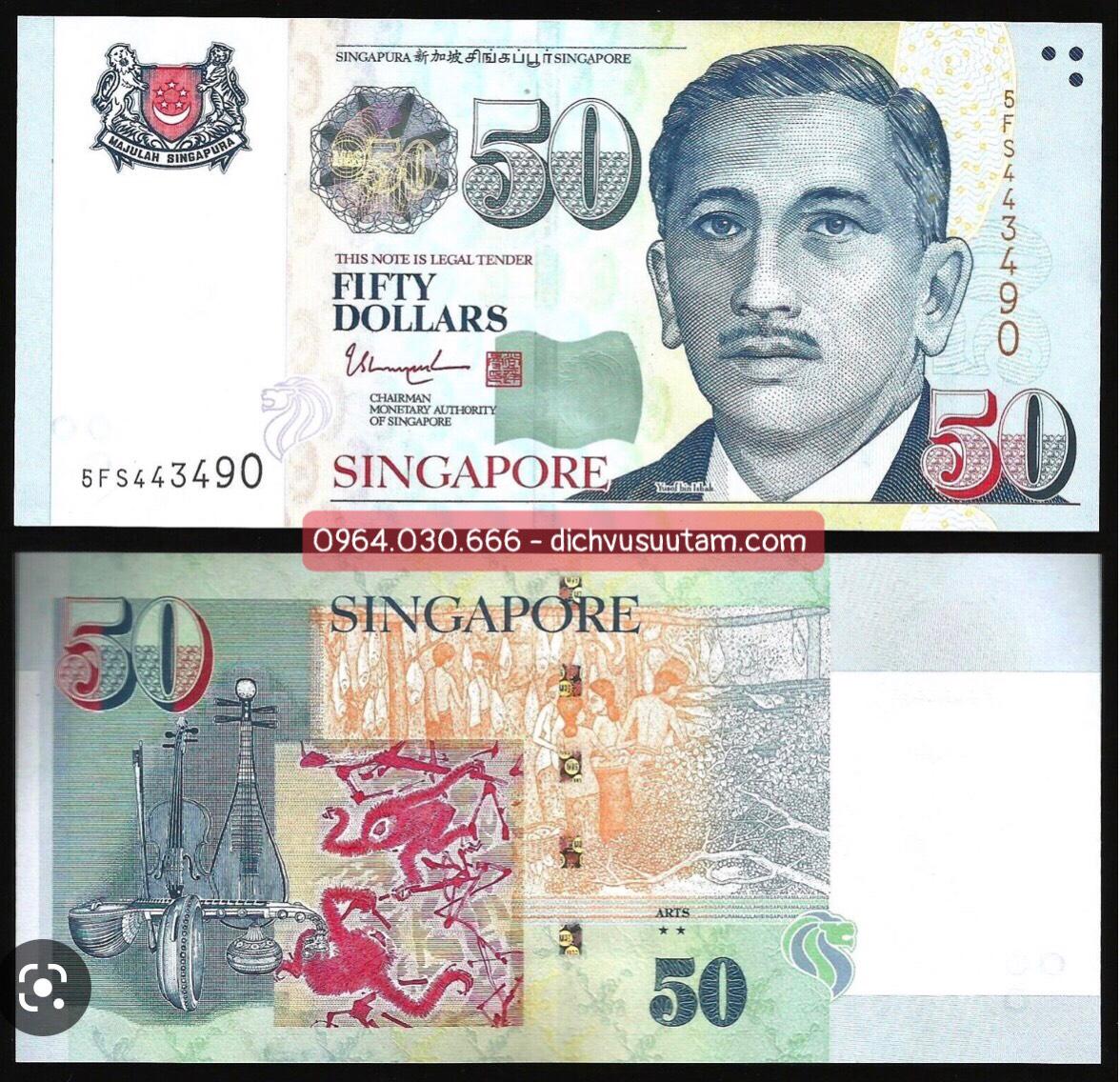 Tien Singapore loại 50 dollars giấy sưu tầm, chất lượng mới 95%