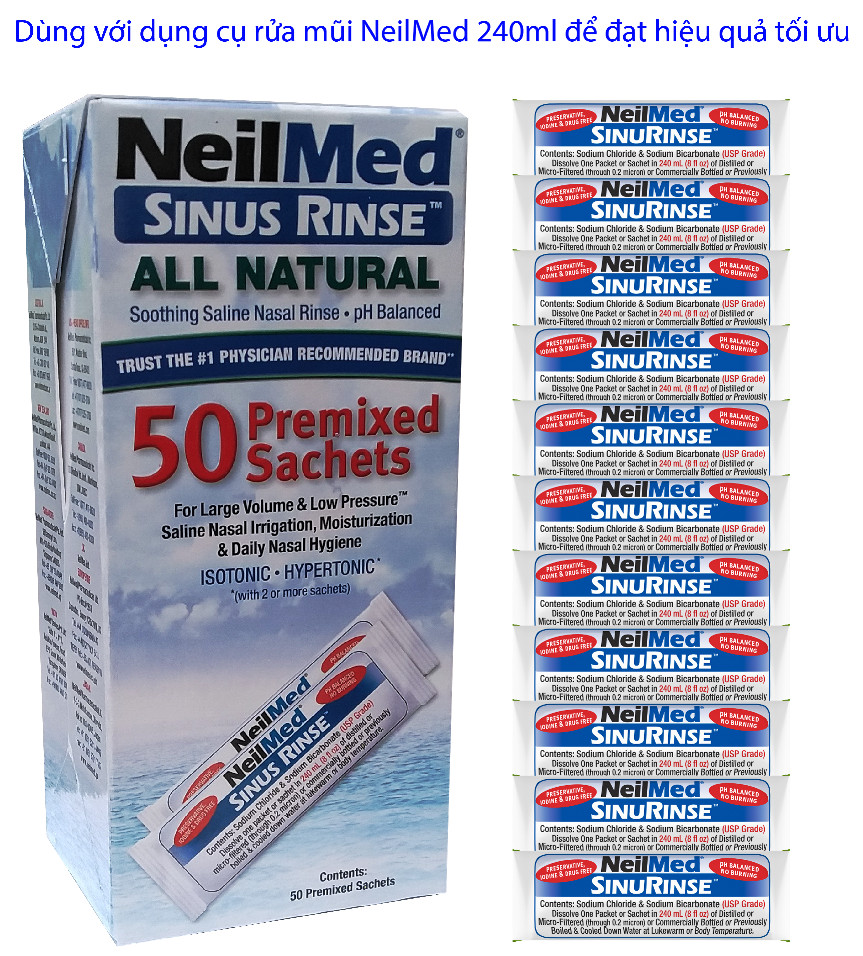 Gói Hỗn Hợp Muối Rửa Mũi Xoang Người Lớn- NeilMed SinusRinse Adult 50 Sachets - Xuất xứ Mỹ.