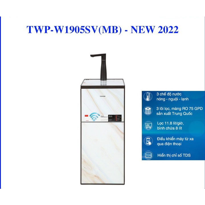 Máy lọc nước nóng lạnh RO Toshiba TWP-W1905SV - Đèn cảnh báo thay lõi lọc - Điều khiển máy bằng điện thoại - Hàng chính hãng