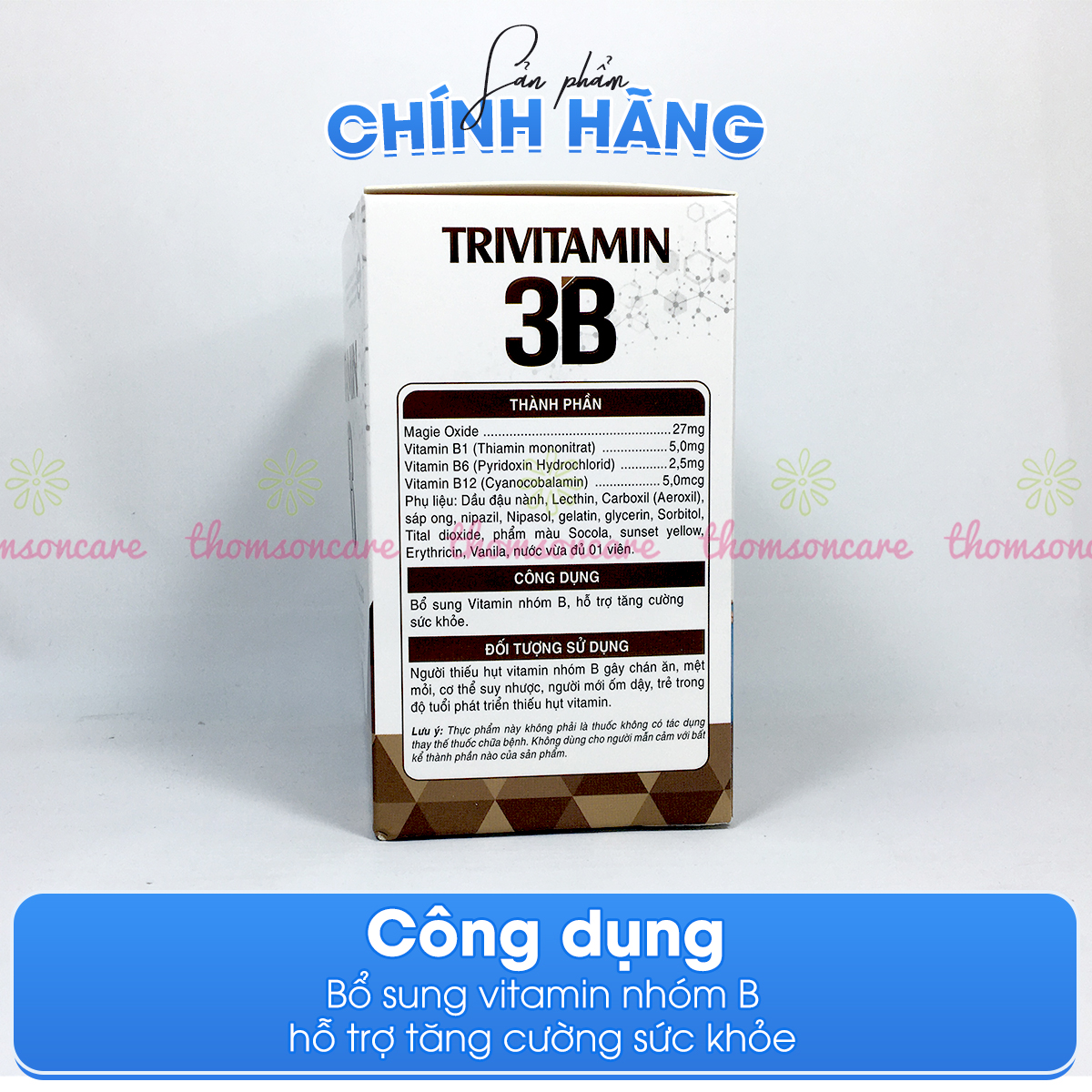 Bổ sung vitamin nhóm B - Trivitamin 3B - Hỗ trợ tăng cường sức khỏe, giảm mệt mỏi, chán ăn, người gầy ốm - Hộp 100 viên nang mềm Đ.y