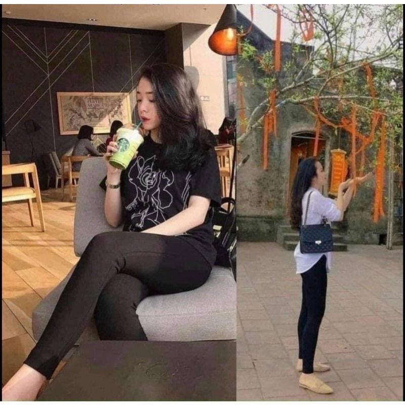 Quần legging nữ xuất hàn chất liệu cotton không bai không nhão không xù. Quần legging cạp chun bản to che bụng