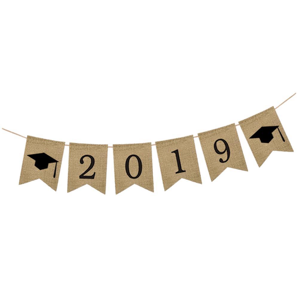 Burlap Grad Banner Decoration Sign 2019 Graduation Party Supplies