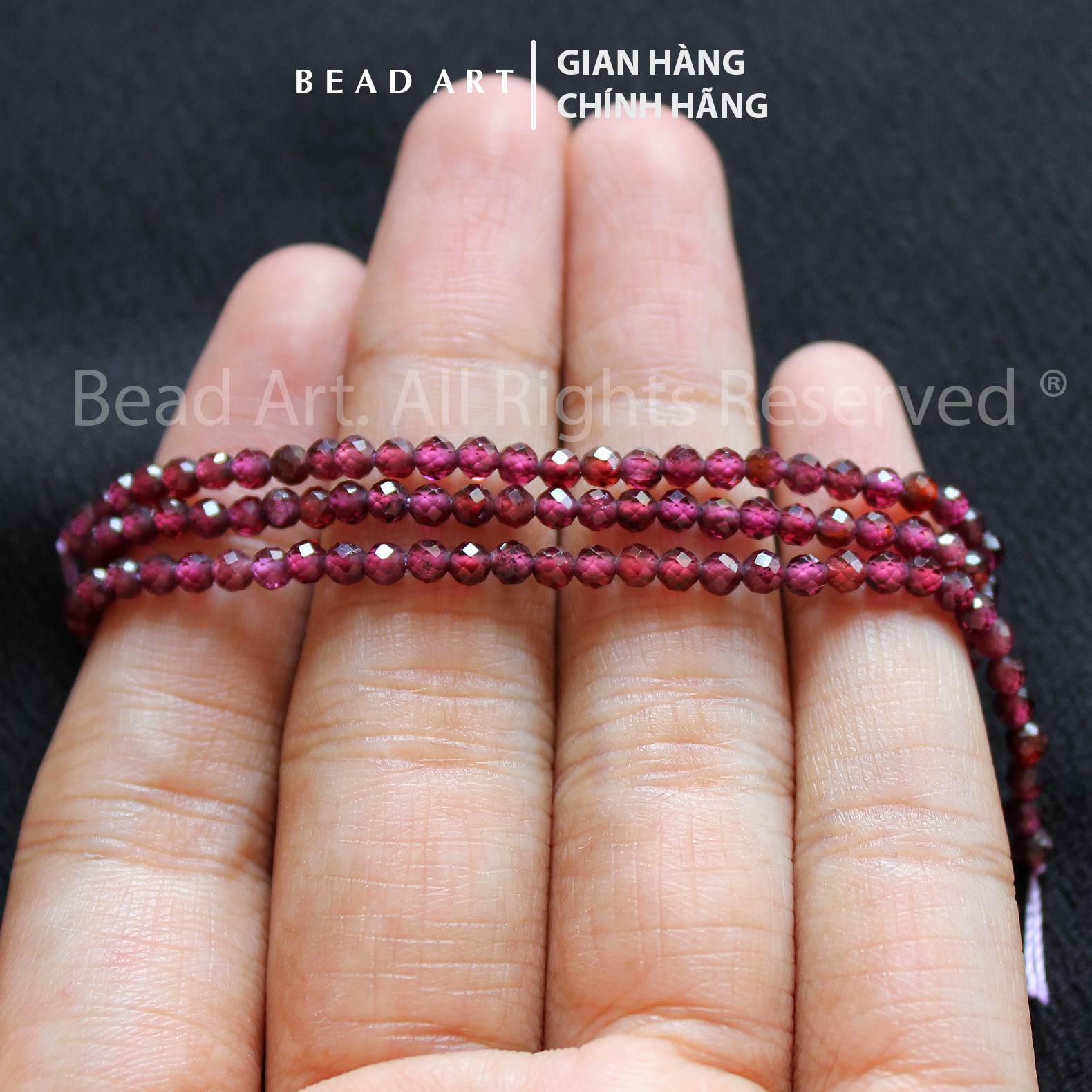 3MM Đá Garnet, Hồng Ngọc Lựu Màu Đỏ Sậm, Tự Nhiên Giác Cắt Loại AB, Hoả, Thổ, Vòng Tay Phong Thuỷ, Chuỗi Hạt - Bead Art