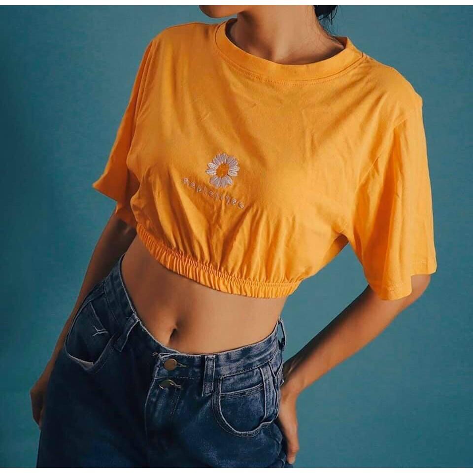 ÁO CROPTOP ÔM | ÁO CROPTOP BO THÊU HOA CÚC CT17 | NARINSHOP.LA