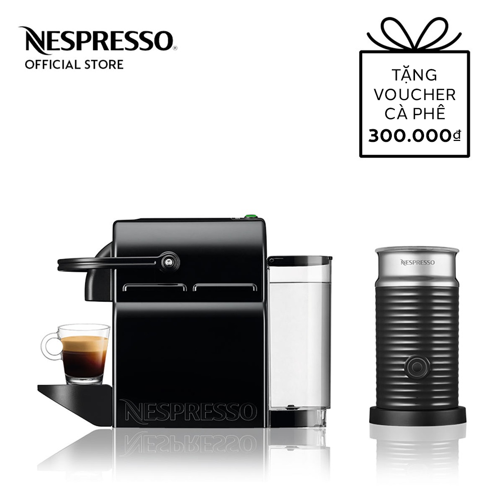 Bộ máy pha cà phê Nespresso Inissia Đen &amp; máy đánh sữa Aeroccino 3 - Hàng chính hãng