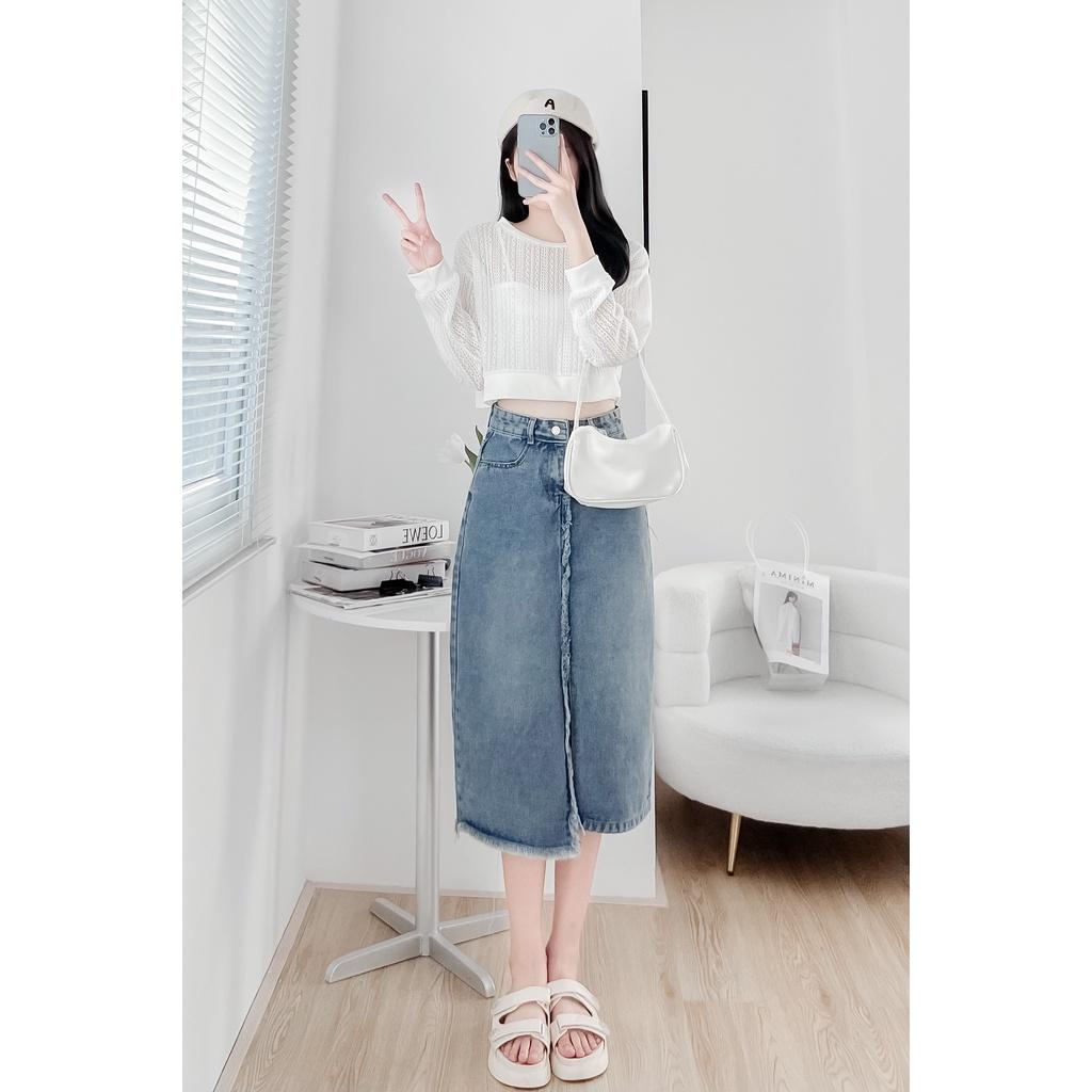 Mua Chân Váy Dài Ulzzang Dáng Chữ A Lưng Cao Chân Váy Midi Xẻ Tà Dài Qua  Gối Công Sở đẹp  Yeep