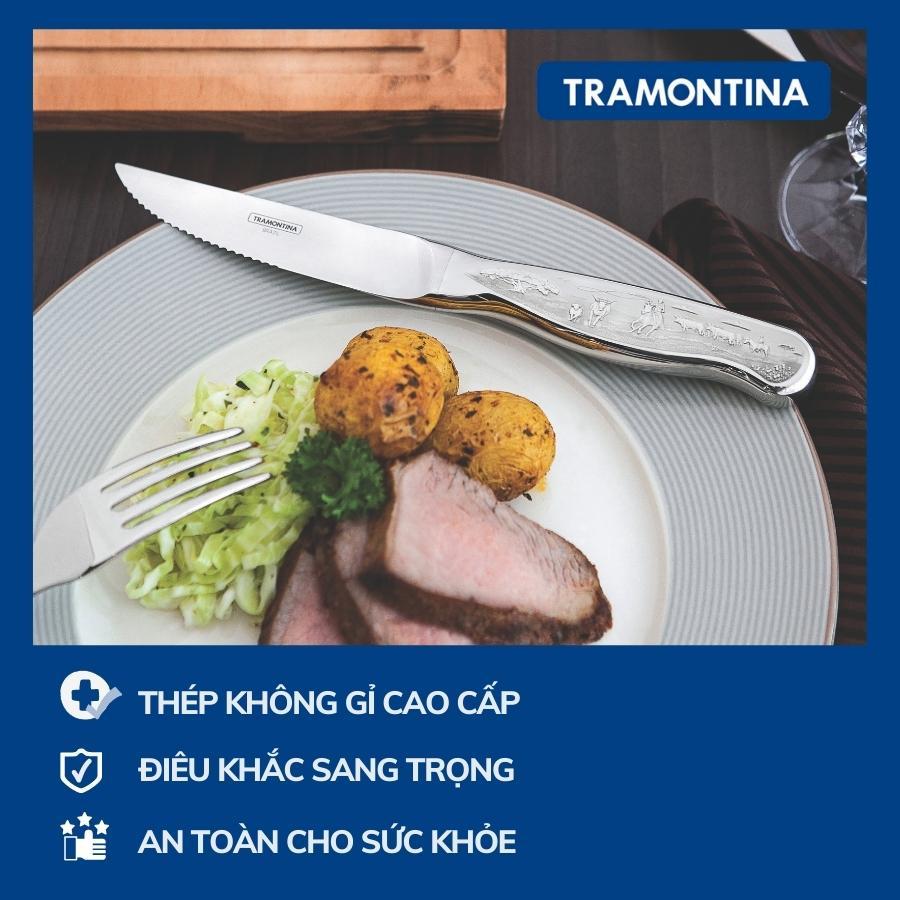 Bộ Dao Thìa Dĩa Chuyên Ăn Bít Tết, BBQ CLASSIC Thương Hiệu Tramontina Gồm 8 Món Khắc Họa Tiết Sang Trọng Cao Cấp Phục Vụ Bàn Ăn Cho 4 Người Nhập Khẩu Chính Hãng Brazil