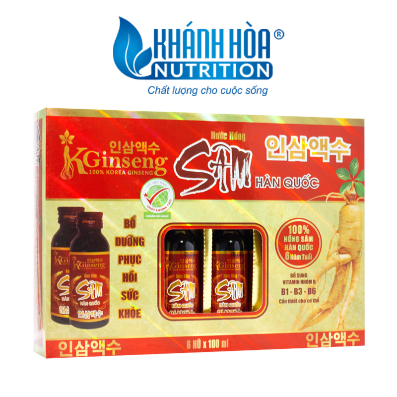 Nước Hồng Sâm Hàn Quốc KGinseng 100% Khánh Hòa Nutrition - Thực Phẩm Bổ Sung Dinh Dưỡng (Hộp 6 lọ x 100ml)