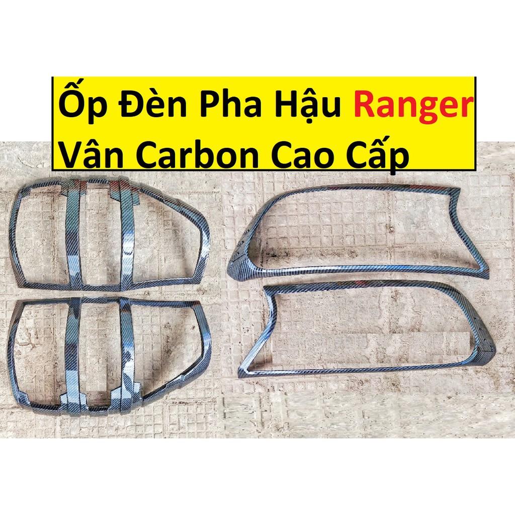 Bộ Ốp Đèn Pha Hậu Ford Ranger 2021-2016 Vân Carbon Cao Cấp