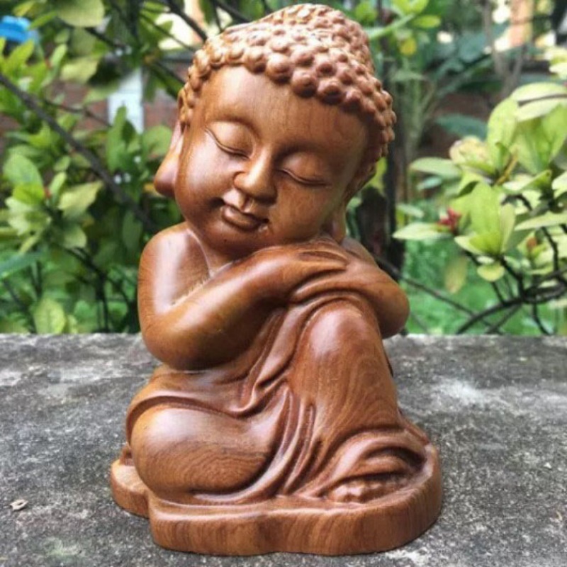 Bộ tượng gỗ tam phật thiền gỗ bách xanh đặt bàn trà, bàn làm việc - Tượng gỗ thưởng trầm, thưởng trà, trang trí tiểu cảnh