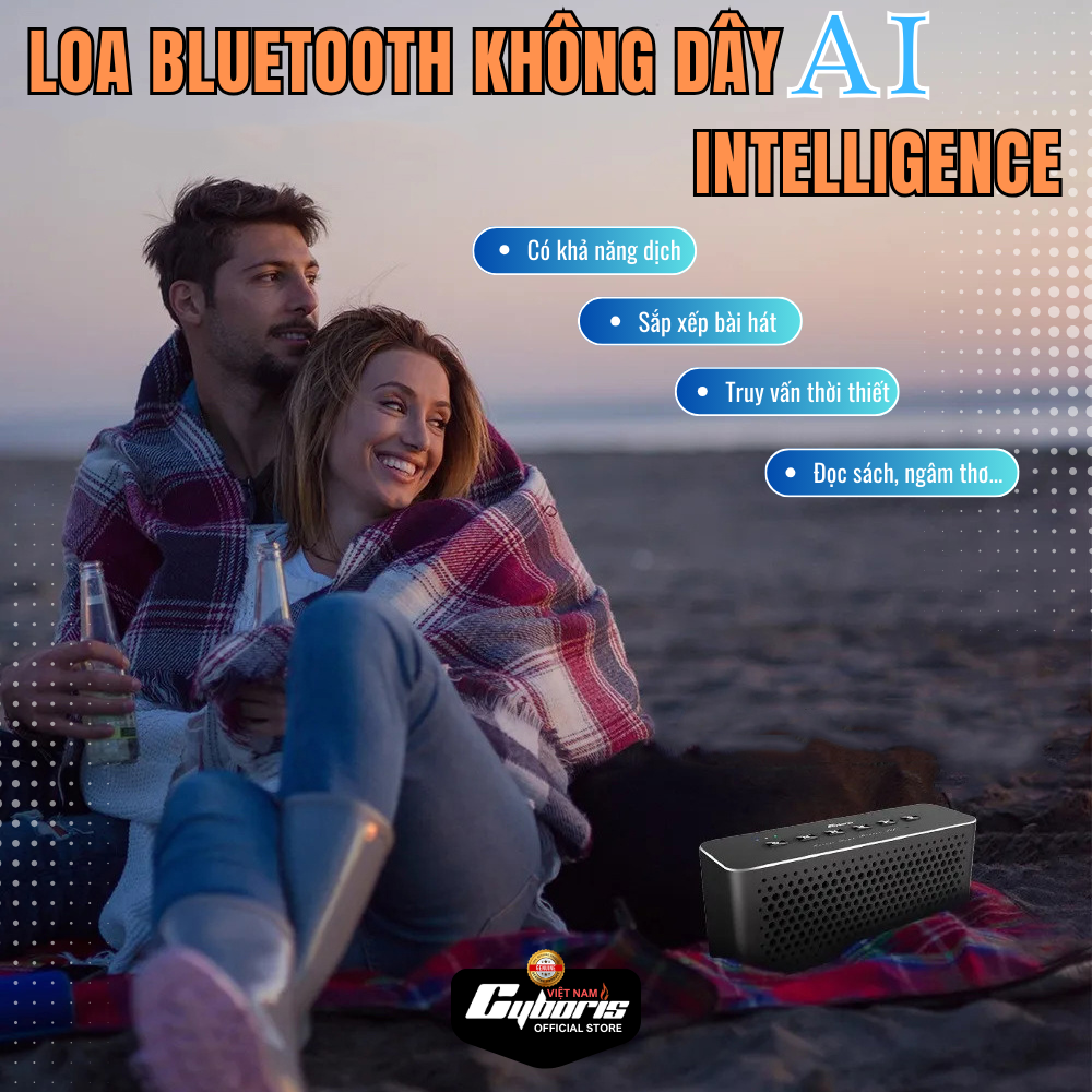 Loa Nghe Nhạc Bluetooth Cyboris T3, Loa siêu Bass Công suất 65W, Chống nước IPX5, Pin 6600mAh. Hàng Chính Hãng