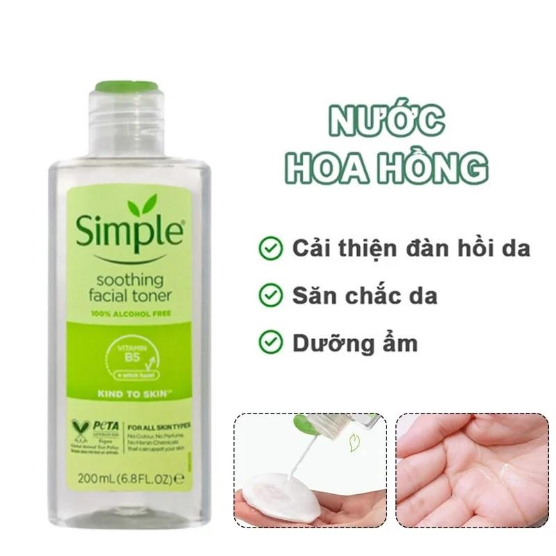 Nước Hoa Hồng Simple Kind To Skin Soothing Facial Toner 200ml - Mẫu Mới
