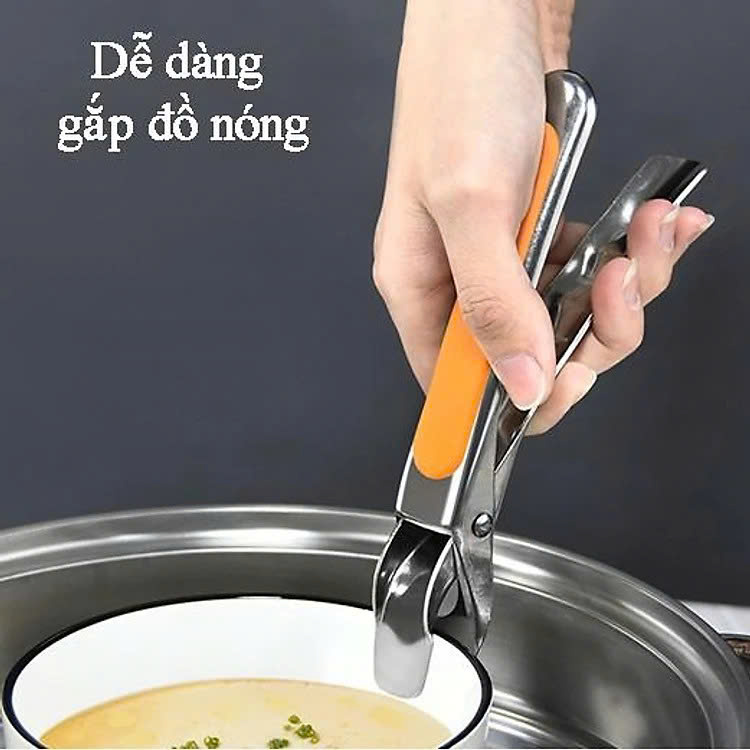 Kẹp Gắp Nóng Inox 304 Có Mút Silicon Chống Trượt 17cm – Kẹp Chống Bỏng, Gắp Bát/Nồi/Nắp An Toàn - HÀNG CHÍNH HÃNG MINIIN