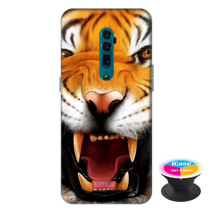 Ốp lưng cho điện thoại Oppo Reno 10X Zoom hình Hổ Dữ Gầm Rú tặng kèm giá đỡ điện thoại iCase xinh xắn - Hàng chính hãng