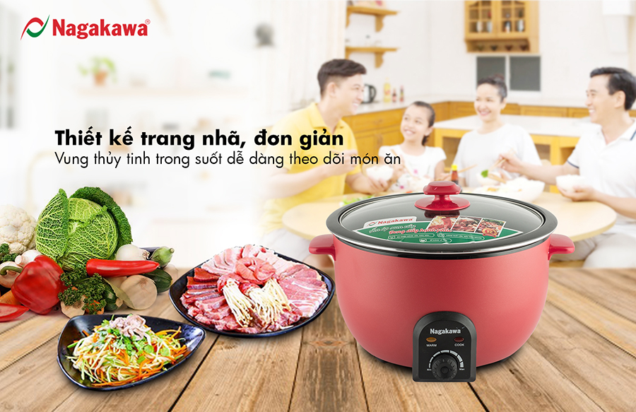 ẩu điện Nagakawa NAG1902 (4.0 Lít) đa chức nắng chiên, xào nấu, chống dính đa lớp, công suất 1300W- hàng chính hãng