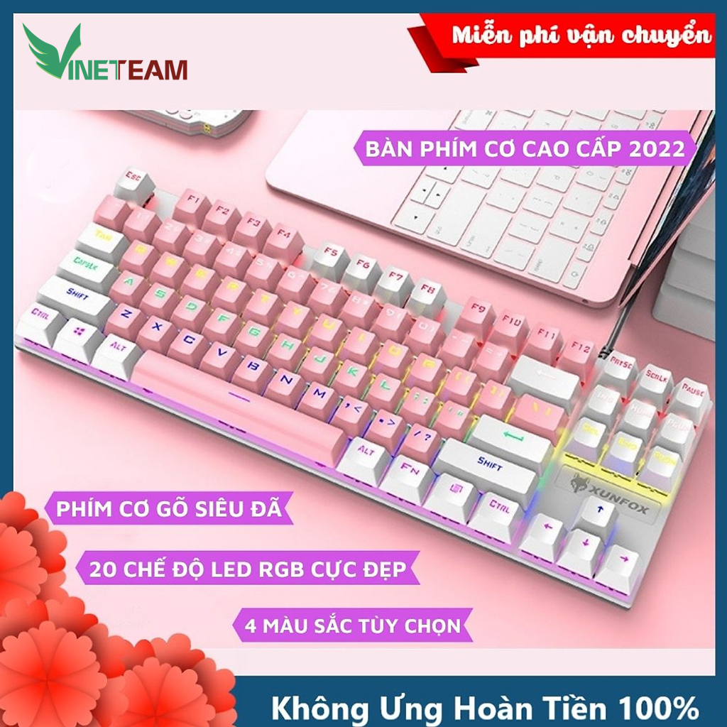 Bàn phím cơ gaming Vinetteam K80/K2/K550 led rgb 20 chế độ nháy cực đẹp, phím cơ gõ siêu đã, thiết kế nhỏ gọn dùng cho máy tính, laptop bản cao cấp 2023 - hàng chính hãng