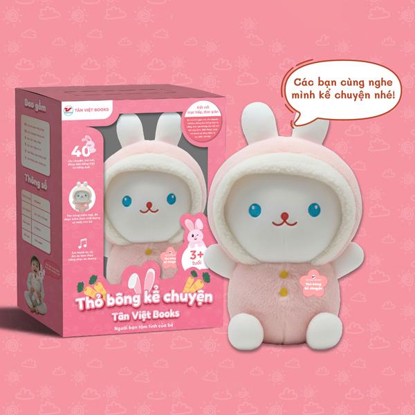 Thỏ Bông Kể Chuyện - Mắt Xanh Loại To - Món Quà Trí Tuệ Cho Bé