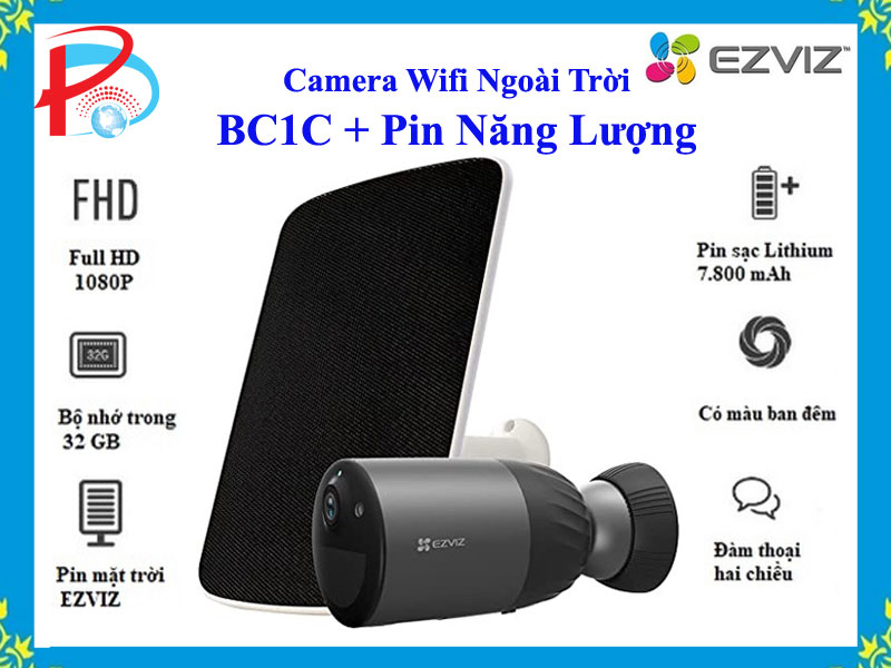 Camera IP Wifi Ngoài Trời EZVIZ BC1C 2MP Tặng Kèm Tắm Pin Năng Lượng Tích Hợp Bộ Nhớ Trong 32G - Có Màu Ban Đêm - Đàm Thoại 2 Chiều - Hàng Chính Hãng