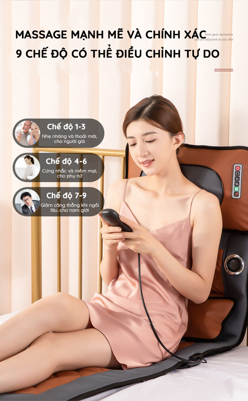 Đệm Massage Toàn Thân Hồng Ngoại - Chất Liệu Da Cao Cấp - Phiên Bản 2021 - Tích Hợp Nhiều Tính Năng Massage - Đệm Mát Xa Toàn Thân