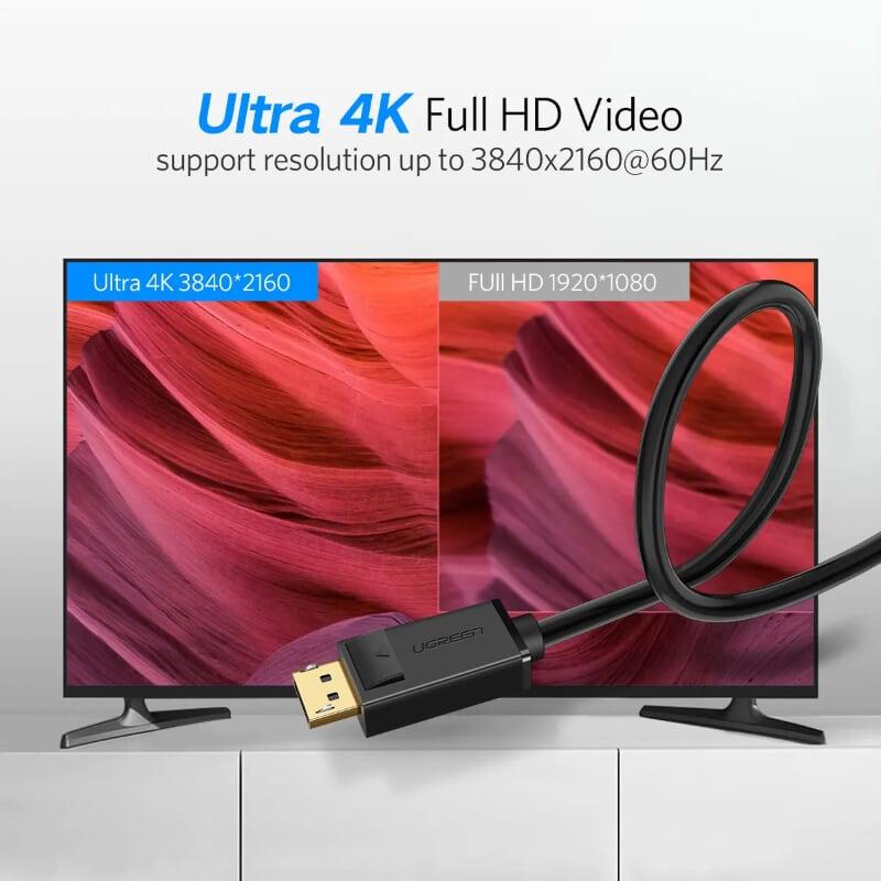 Ugreen UG10211DP102TK 2M Màu Đen Cáp 2 Đầu Displayport chuẩn V1.2 thuần đồng - HÀNG CHÍNH HÃNG