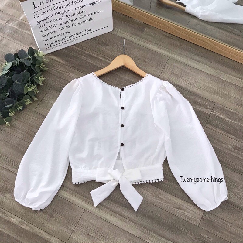 ÁO CROPTOP THẮT NƠ LƯNG PHỐI REN