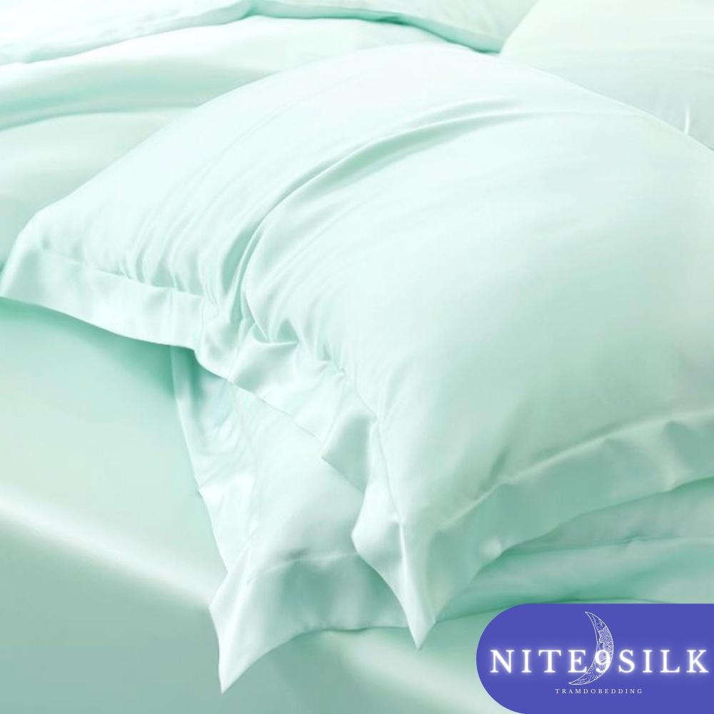 Chăn Ga Giường Lụa Êm Ái Chuẩn 5 Sao - Bộ Chăn Ga Gối Lụa Cao Cấp 5 Món - Màu Xanh Ngọc - Nite9 Silk