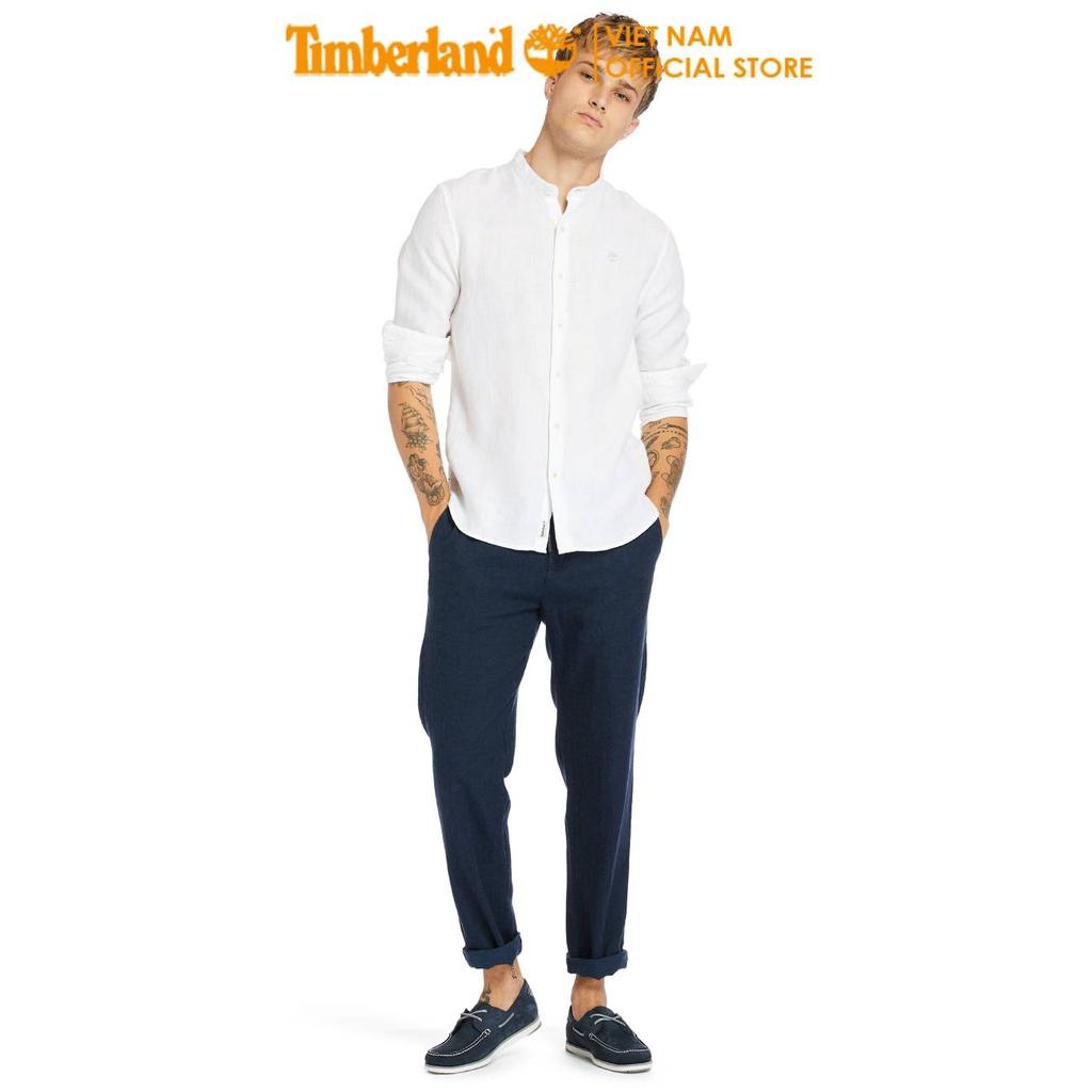 Áo Sơ Mi Nam Dài Tay Linen Korean Màu Trắng/ Xanh Đậm Timberland TB0A24MP