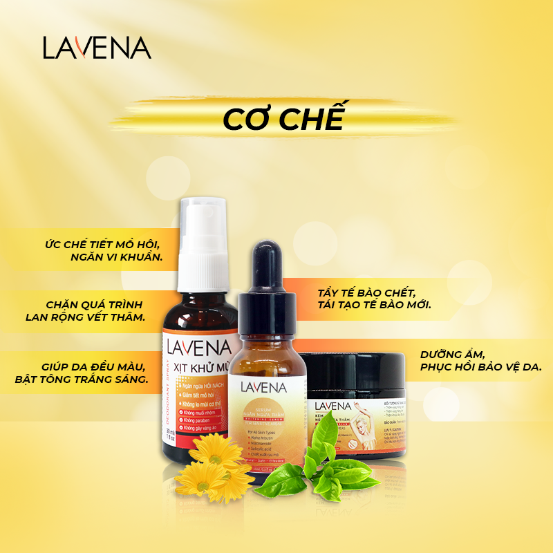 Combo Xịt Khử Mùi + Kem +  Serum Lavena Ngừa Thâm Dưỡng Trắng, Cải Thiện Hôi Nách