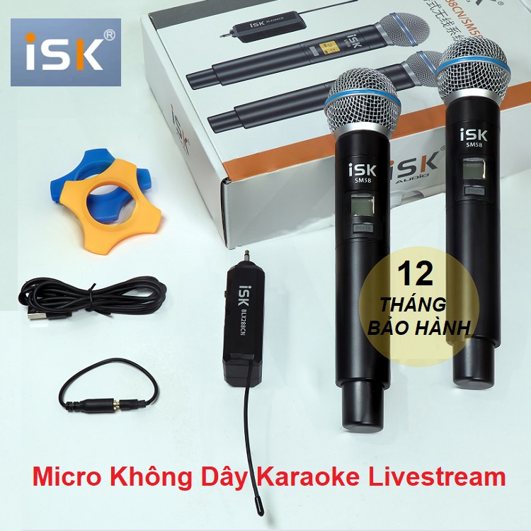 Micro Không dây ISK BLX288CN/SM58 Cao Cấp 2 mic tặng jack 6ly