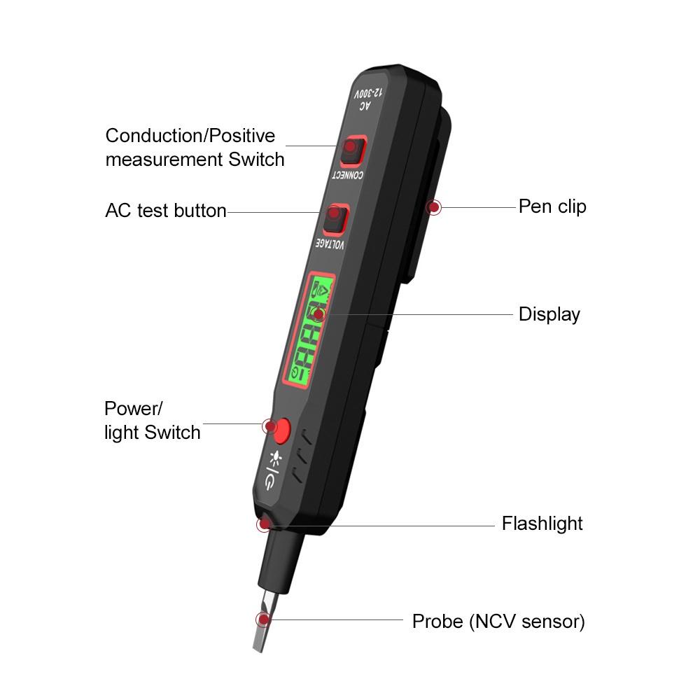 Bút thử điện thông minh 12-300V HT19 có màn hình LCD hiển thị, bút thử điện không tiếp xúc cao cấp