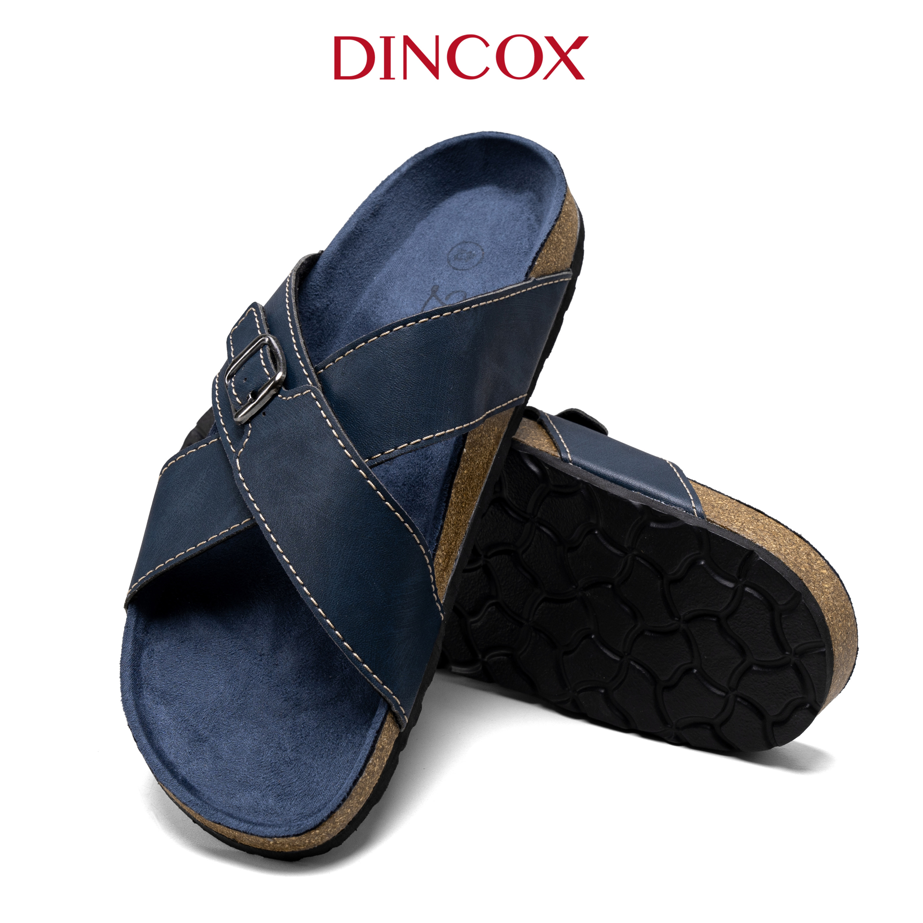 Dép Đế Trấu Nam Quai Chéo 1 Khóa Navy DC05 Dincox