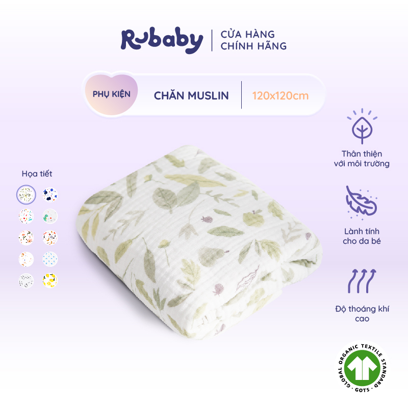 Chăn Em Bé Muslin Rubaby, Chất Liệu 100% Cotton Mềm Mại Thoáng Mát Giúp Bé Giấc Ngủ Sâu